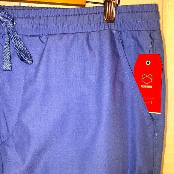 Red Panda L Men’s Ceil Blue Elastic Waist Drawstring 8+ Pocket Scrub Pants - Picture 7 of 14